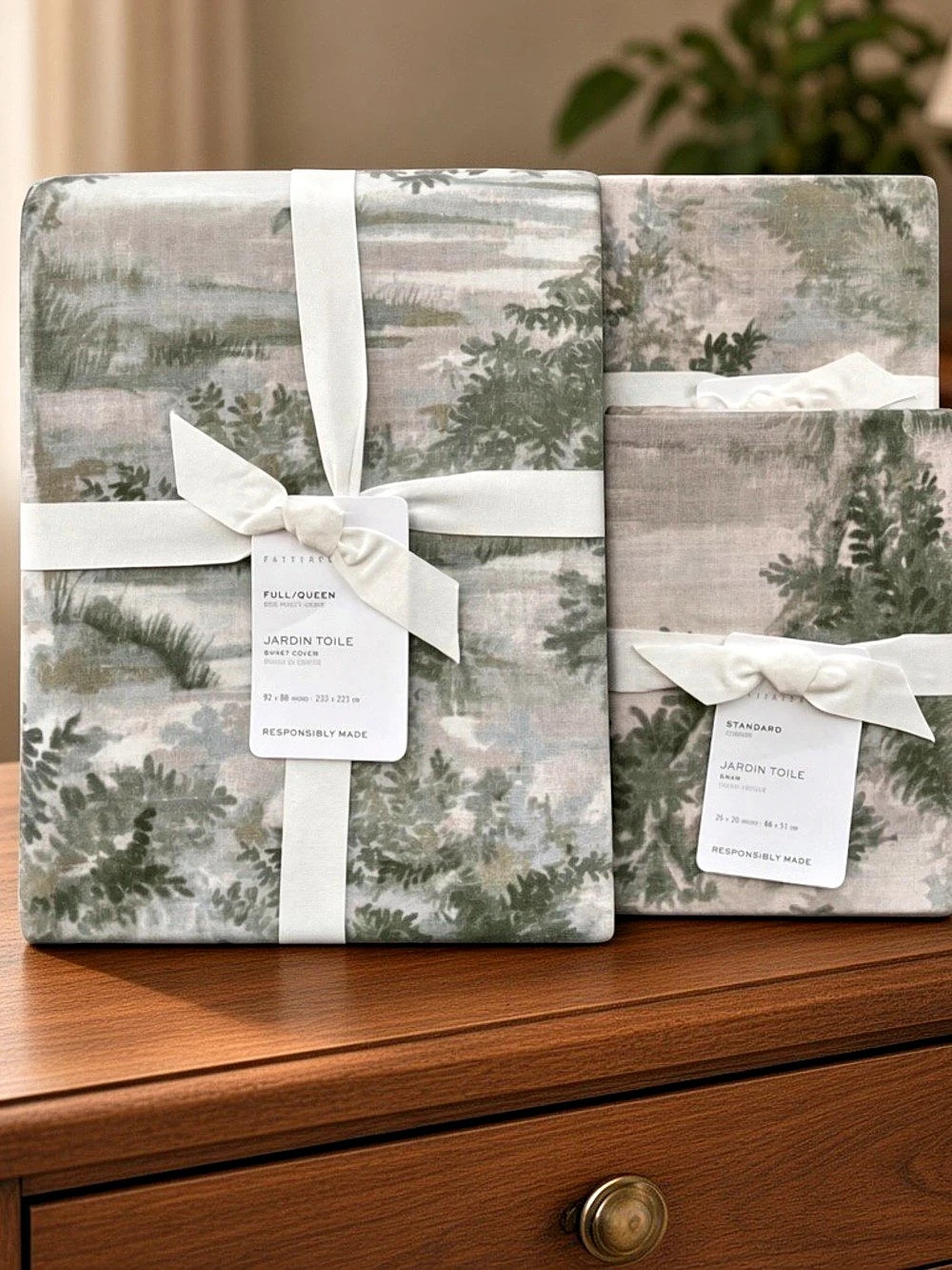 New Pottery Barn JARDIN TOILE Duvet Cover Full Queen & 2 Standard Shams Green